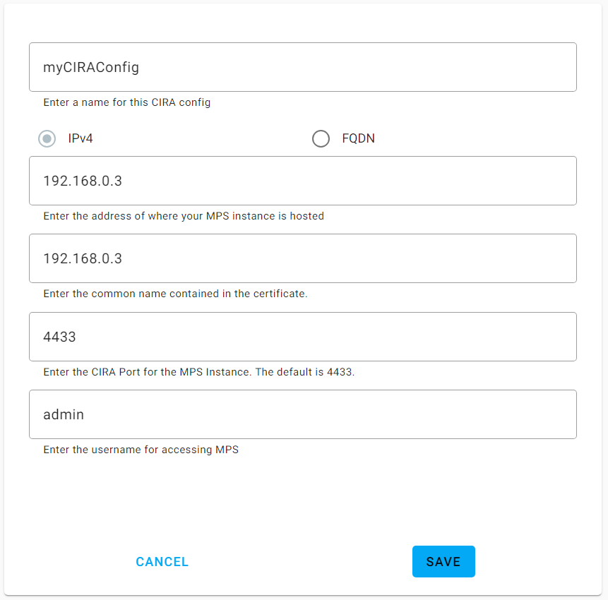 Figure 2: Example CIRA Config